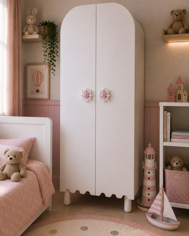 Afilli Gemici Oval 2 Kapaklı Dolap Tamamı Mdf Pembe