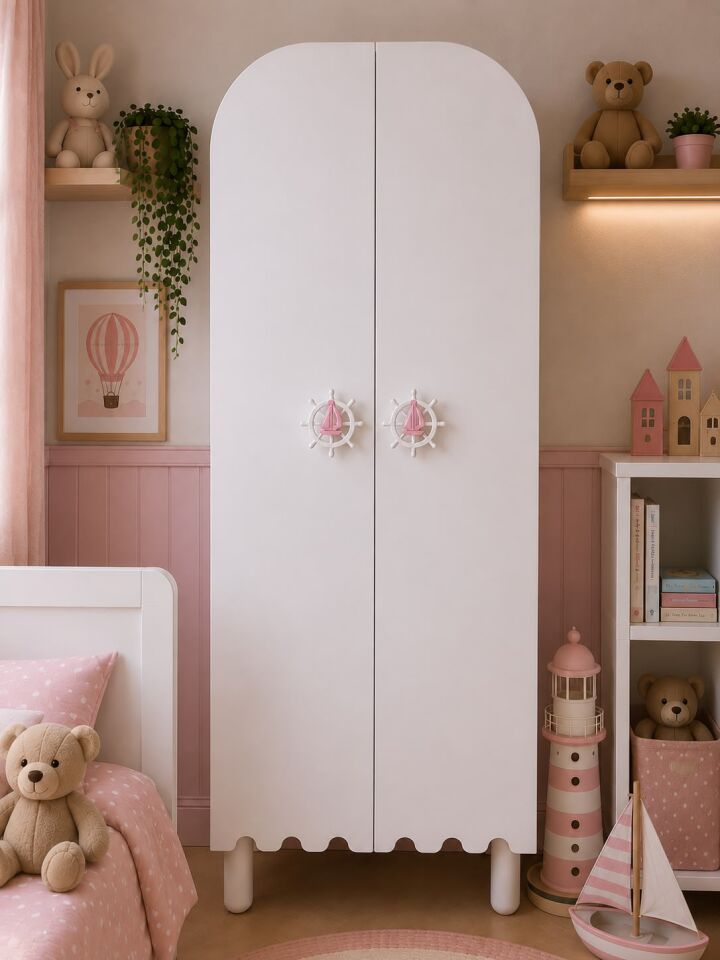Afilli Gemici Oval 2 Kapaklı Dolap Tamamı Mdf Pembe