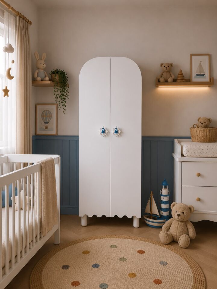 Afilli Gemici Oval 2 Kapaklı Dolap Tamamı Mdf Mavi Kulp