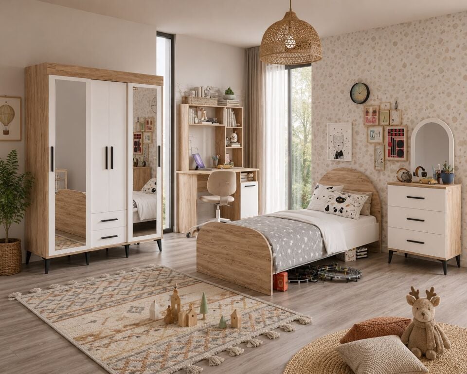 Afilli Ildır Cocuk Odası Takımı 4 Parça Tamamı Mdf Flora Renk
