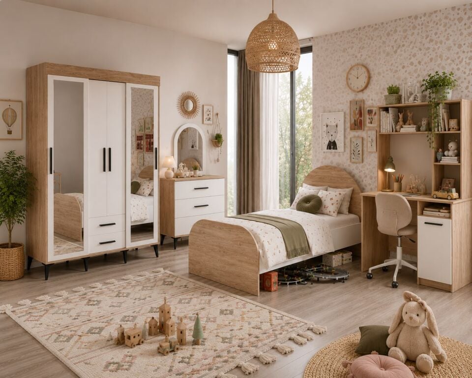 Afilli Ildır Cocuk Odası Takımı 4 Parça Tamamı Mdf Flora Renk