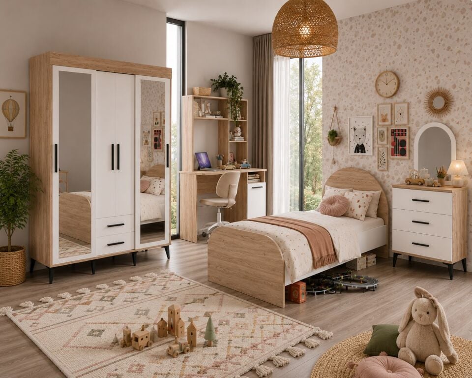 Afilli Ildır Cocuk Odası Takımı 4 Parça Tamamı Mdf Flora Renk
