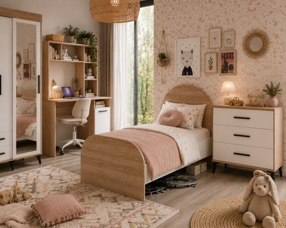 Afilli Ildır Cocuk Odası Takımı 4 Parça Tamamı Mdf Flora Renk