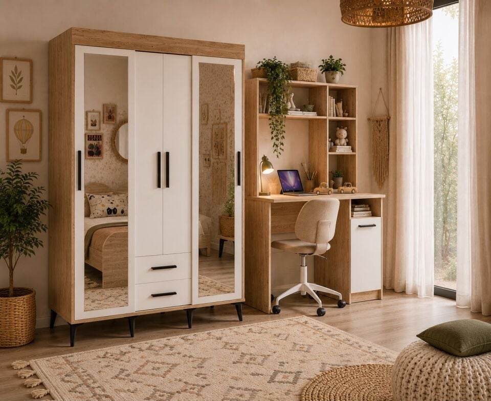 Afilli Ildır Cocuk Odası Takımı 4 Parça Tamamı Mdf Flora Renk